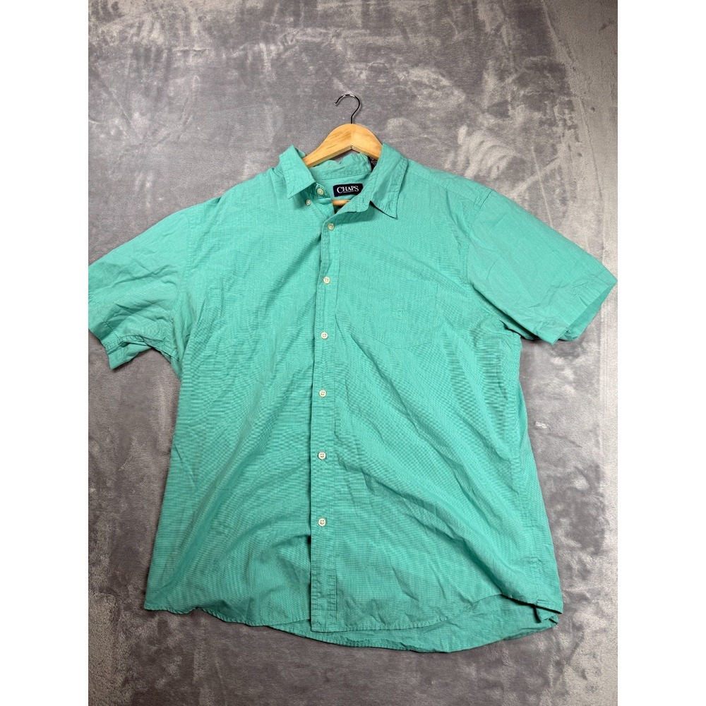 Chaps Shirt Mens 2XL Light Green Textured Cotton Custom Fit Button Down Casual